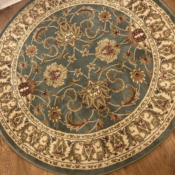 Kendra 45 L Traditional Persian Classic Floral Vine Bordered Stain-Resistant Aqua Green Turquoise Duck Egg Rug