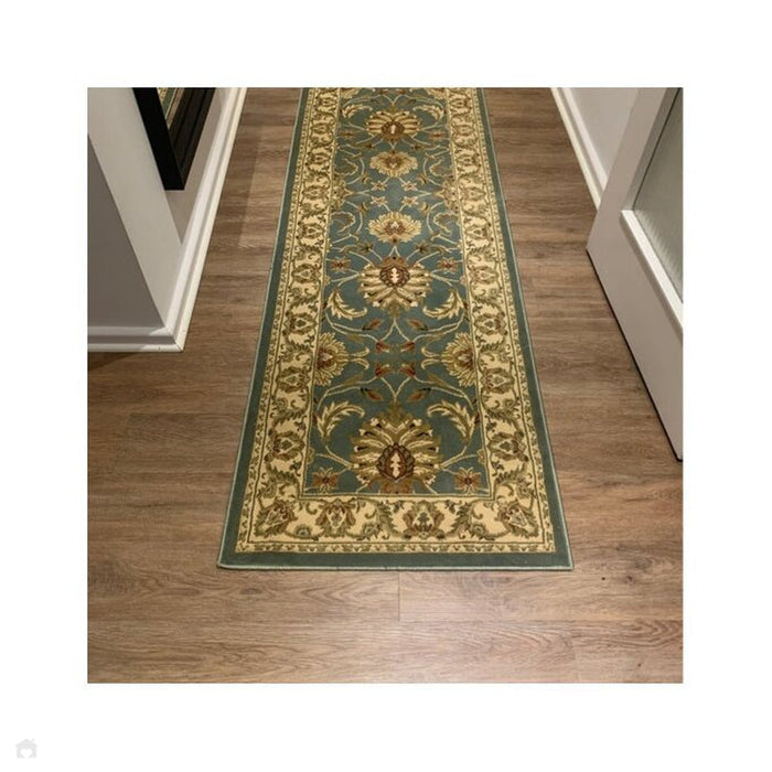 Kendra 45 L Traditional Persian Classic Floral Vine Bordered Stain-Resistant Aqua Green Turquoise Duck Egg Rug