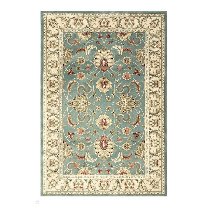 Kendra 45 L Traditional Persian Classic Floral Vine Bordered Stain-Resistant Aqua Green Turquoise Duck Egg Rug