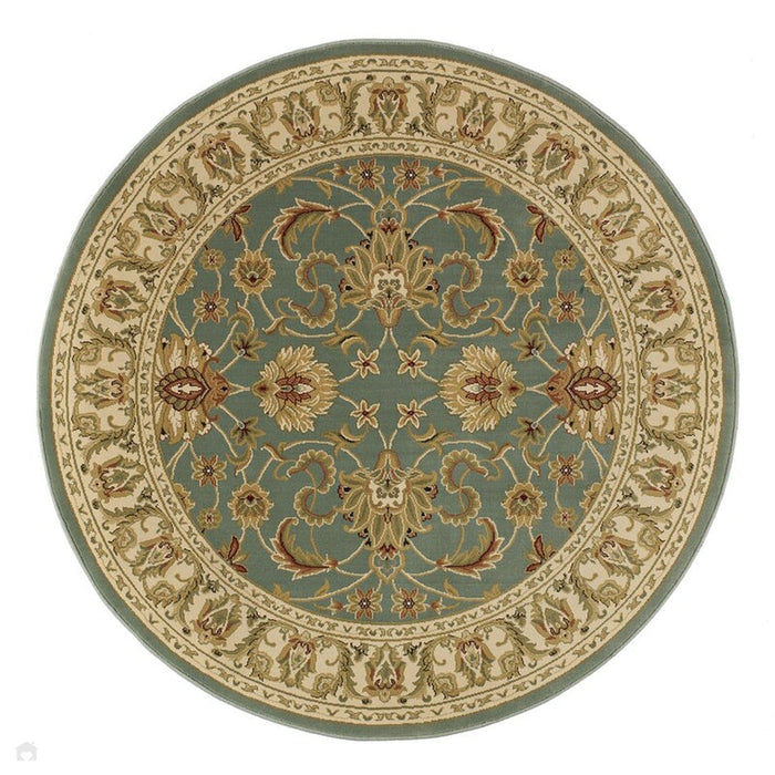 Kendra 45 L Traditional Persian Classic Floral Vine Bordered Stain-Resistant Aqua Green Turquoise Duck Egg Rug