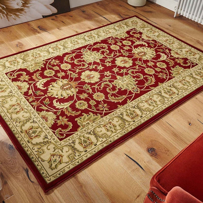 Kendra 45 M Traditional Persian Classic Floral Vine Bordered Stain-Resistant Red/Beige/Sand/Multi Rug