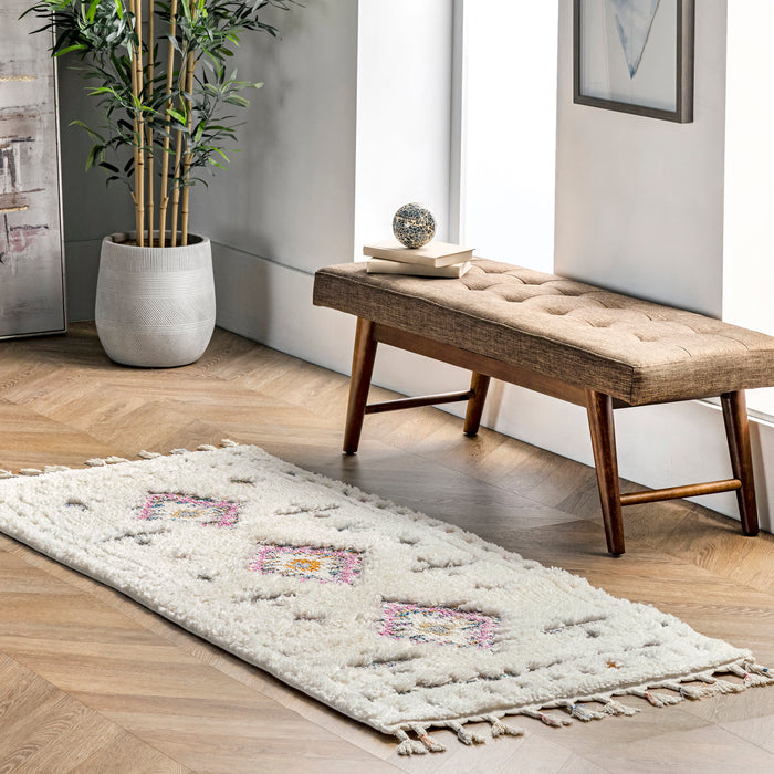 Kenzie Geometric Shag Area Rug 140x200 cm Off White