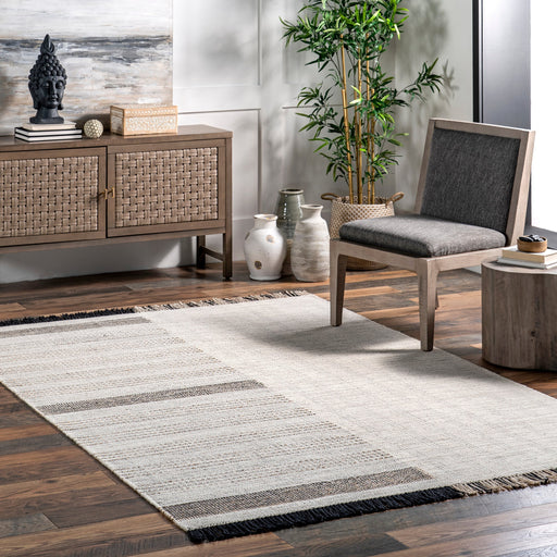 Kianna Beige Striped Wool Area Rug 160x230 cm