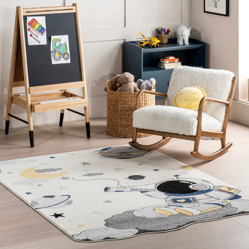 Kids Astronaut Area Rug 120 cm Cream Color