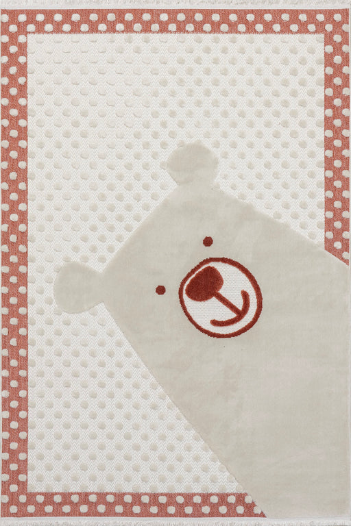 Kids Bear Fringed Rug 90x150 cm in Brick Color