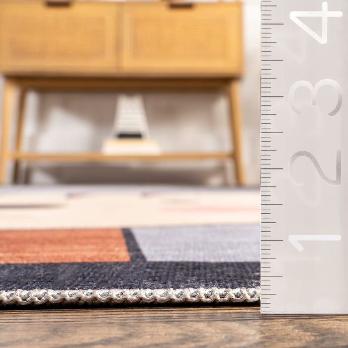 Kids Cat Washable Area Rug Navy 140cm