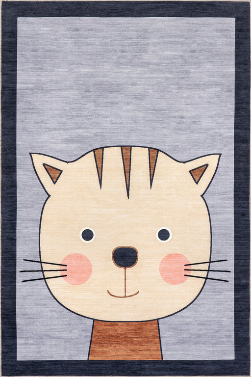 Kids Cat Washable Area Rug Navy 140cm