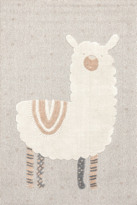 Kids Llama Area Rug 120 cm Soft Ivory for Playroom Decor