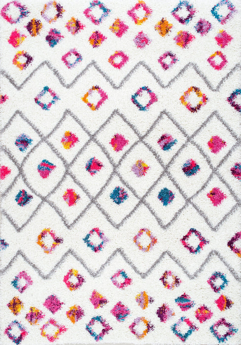 Kids Pink Diamond Trellis Shag Rug for Bedroom or Nursery