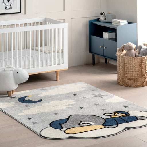 Kids Sleeping Bear Area Rug Light Grey 120x160 cm