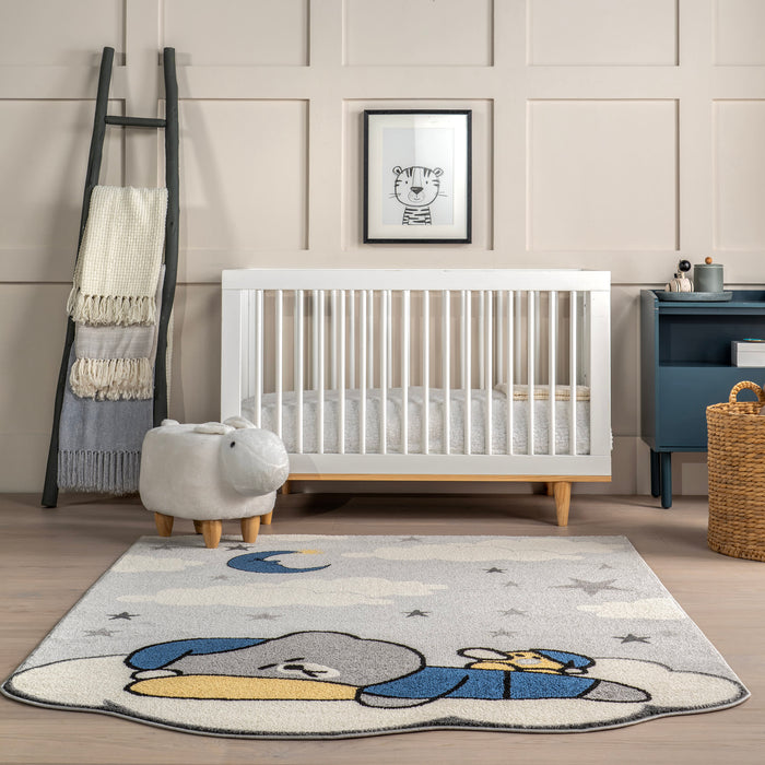 Kids Sleeping Bear Area Rug Light Grey 120x160 cm