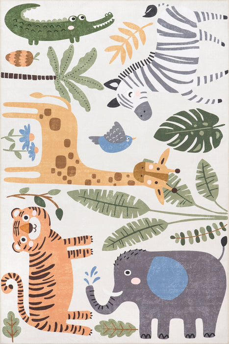 Kinderwasbaar Jungle Friends vloerkleed voor speelkamer 80x150 cm