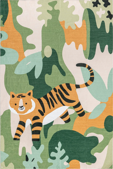 Kids Washable Jungle Tiger Rug 100x150 cm Green