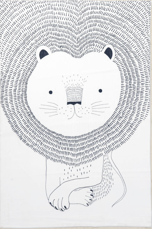 Kids Washable Light Grey Lion Stenciled Rug 120x170 cm