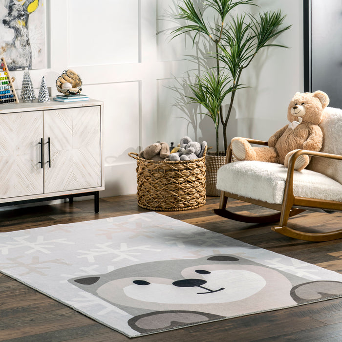 Kids Washable Light Grey Otter Rug for Playrooms and Nurseries