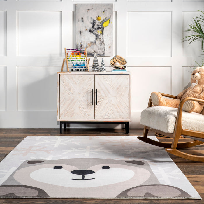 Kids Washable Light Grey Otter Rug for Playrooms and Nurseries