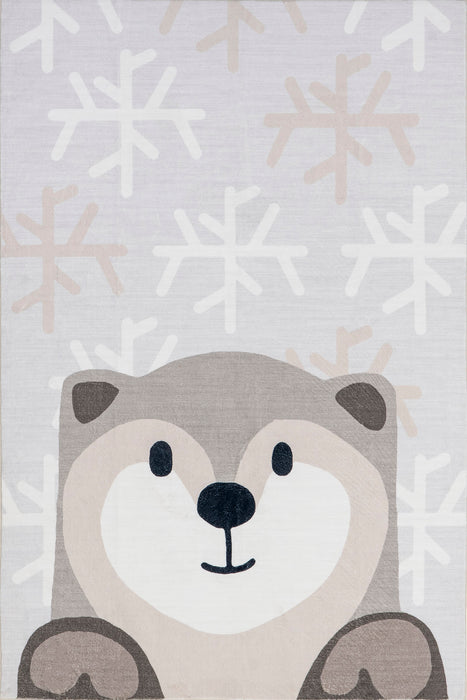 Kids Washable Light Grey Otter Rug for Playrooms and Nurseries