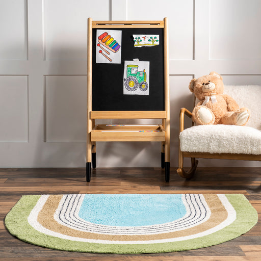 Barn Washable Rug Moss Green Rainbow Design 120x180 cm