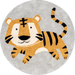 Kids Washable Tiger Rug For Playroom In Grey Color