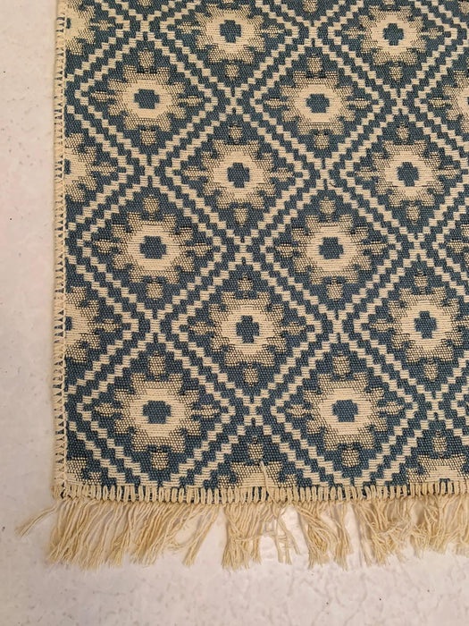 Tappeto Kilim 122 cm x 183 cm blu crema lavabile reversibile