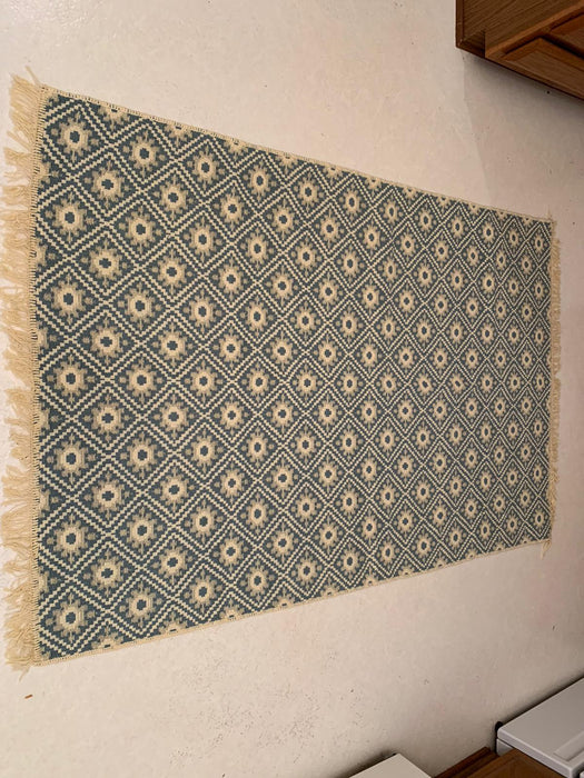 Tappeto Kilim 122 cm x 183 cm blu crema lavabile reversibile