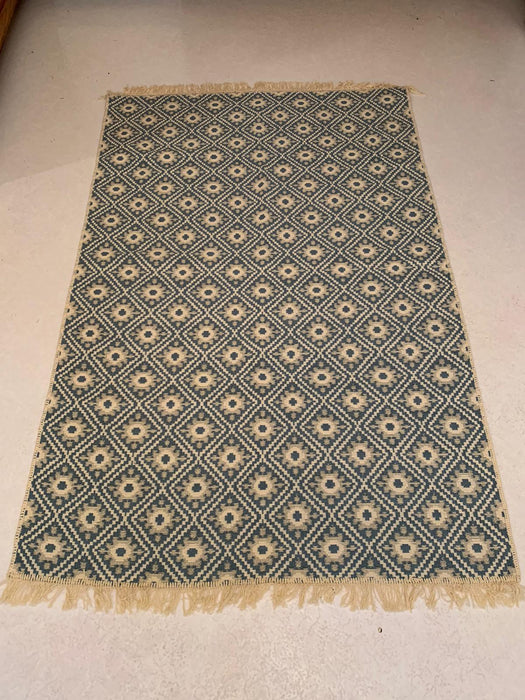 Tappeto Kilim 122 cm x 183 cm blu crema lavabile reversibile