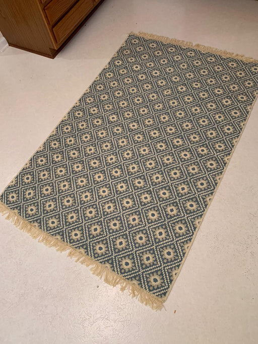 Tappeto Kilim 122 cm x 183 cm blu crema lavabile reversibile