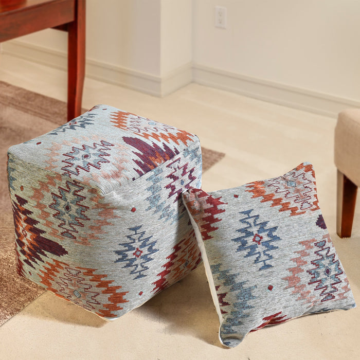 Kilim Design Pouf in Acrylic and Polyester Fabric