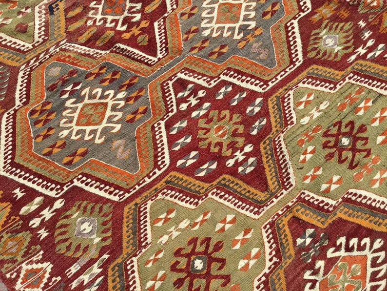 Tappeto Kilim 320 cm x 134 cm a trama piatta marrone arancione vintage