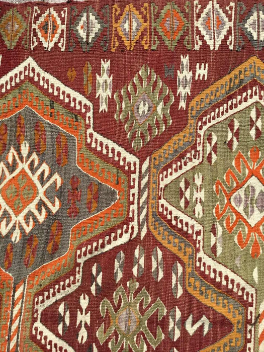 Tappeto Kilim 320 cm x 134 cm a trama piatta marrone arancione vintage