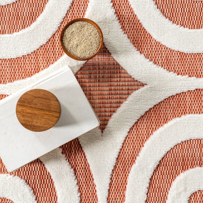 Kitti Retro Waves Rug for Indoor and Outdoor Use in Brick