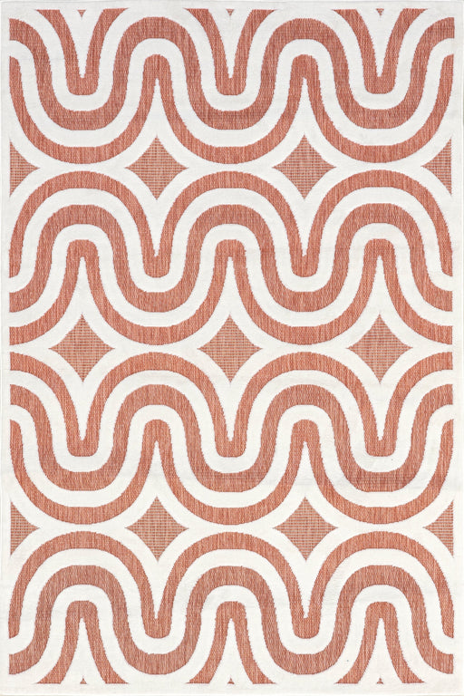 Kitti Retro Waves Rug for Indoor and Outdoor Use in Brick