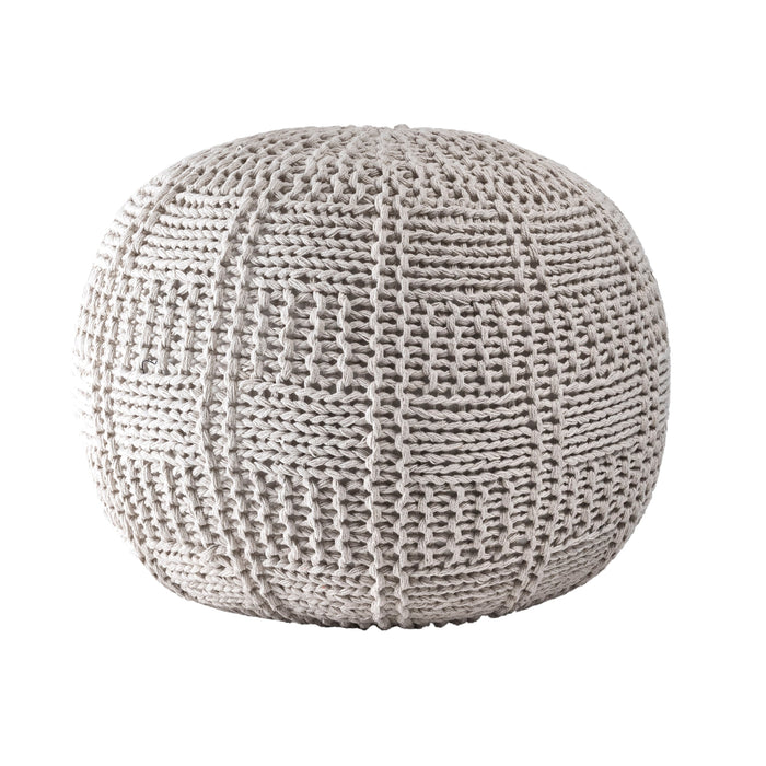 Knitted Cotton Basketweave Pouf 50 cm Ivory