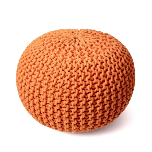 Knitted Cotton Pouf in Orange Color for Home Decor