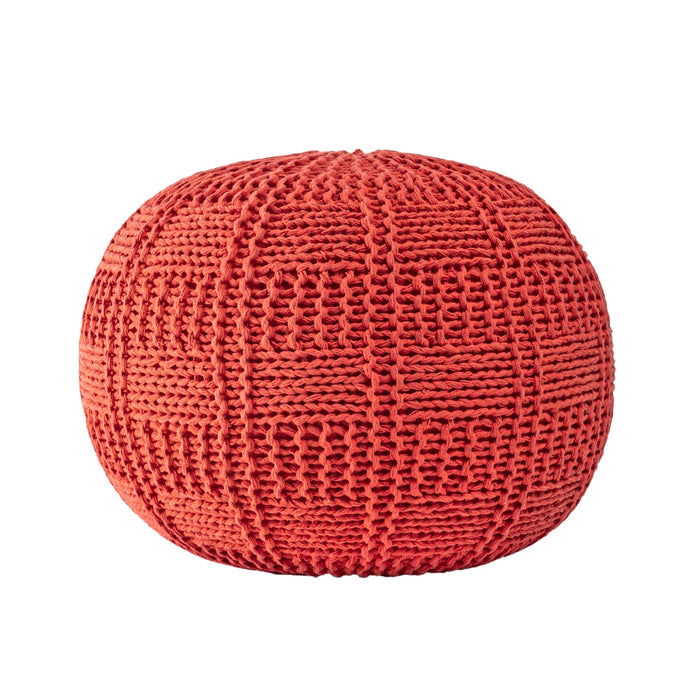 Knitted Cotton Pouf in Orange for Home Seating and Decor