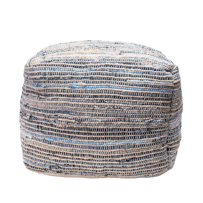 Knitted Jute And Denim Pouf For Living Room Decor