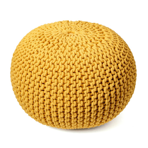 Knitted Pouf Ottoman in Ming Yellow