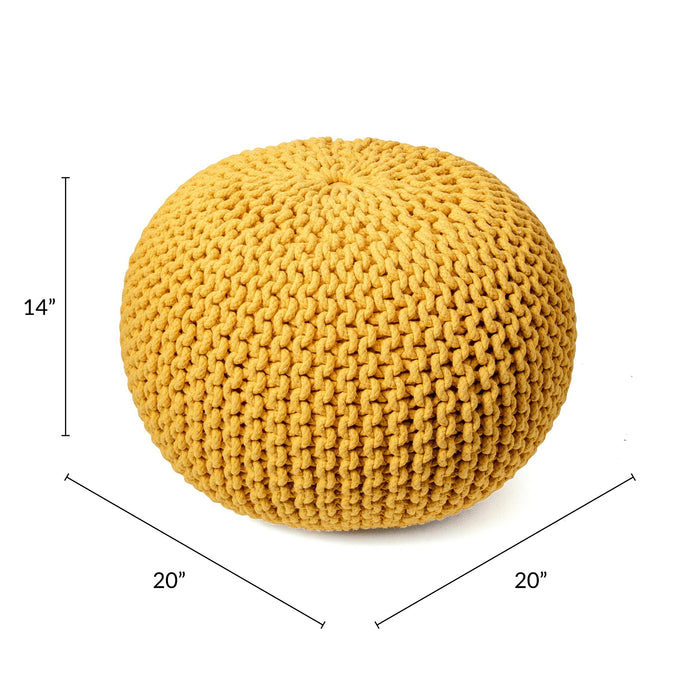 Knitted Pouf Ottoman in Ming Yellow