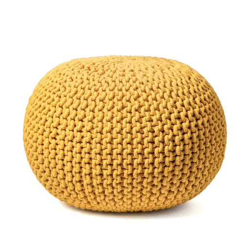 Knitted Pouf Ottoman in Ming Yellow