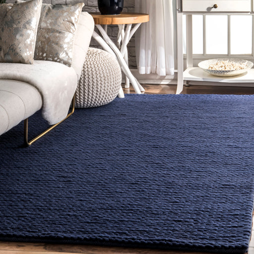 Knitted Wool Area Rug Navy 150x240 cm