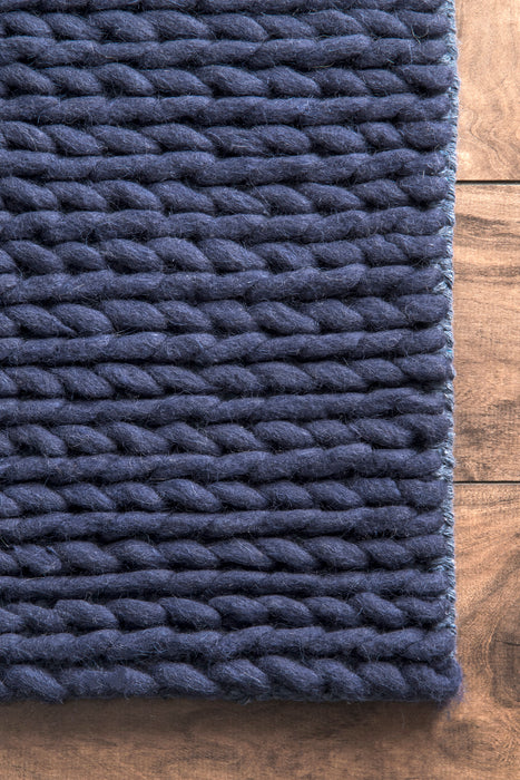 Knitted Wool Area Rug Navy 150x240 cm