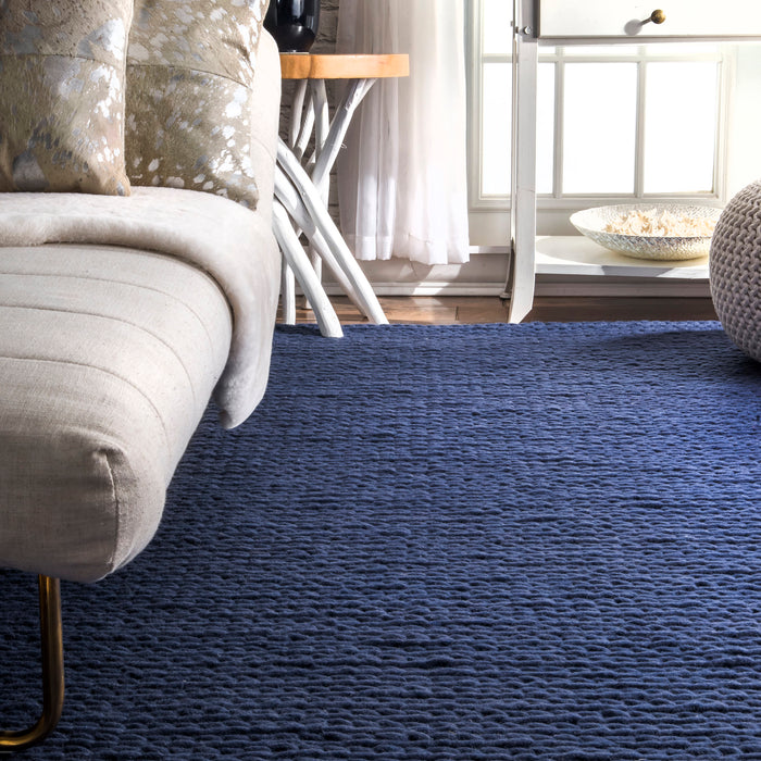 Knitted Wool Area Rug Navy 150x240 cm