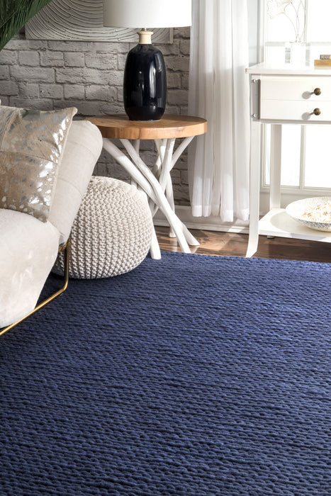 Knitted Wool Area Rug Navy 150x240 cm