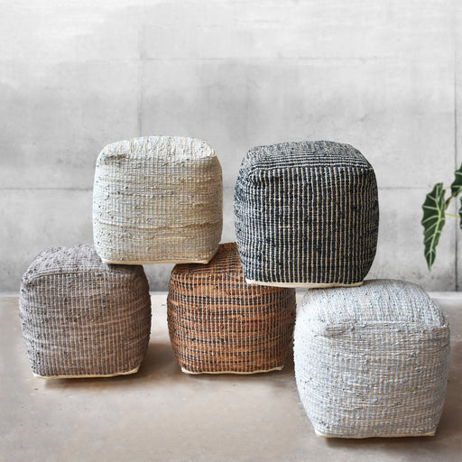 Konya Leather Pouf With Hemp Filling For Home Decor