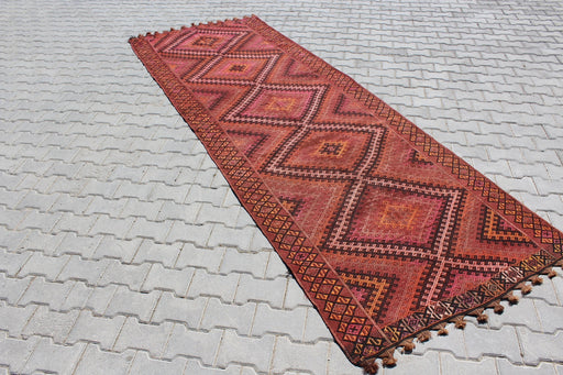 Tappeto Kilim curdo ricamato 124 cm x 368 cm Design vintage