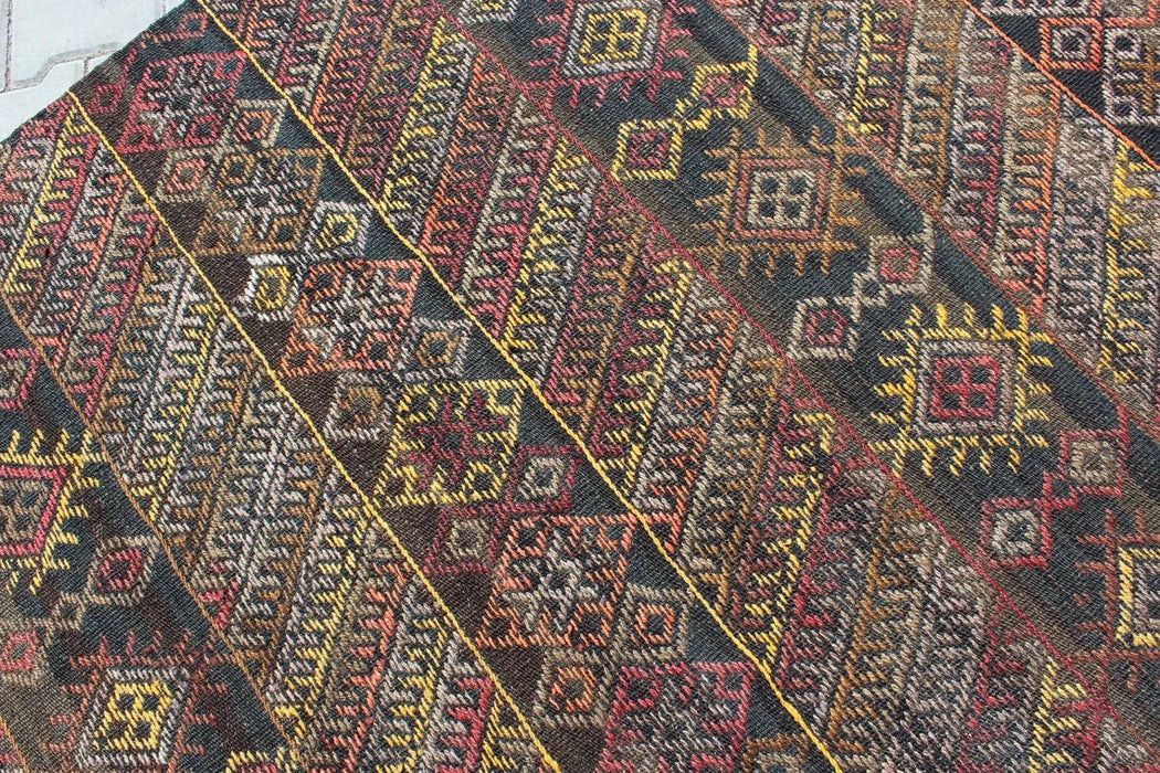 Tappeto Kilim curdo ricamato 151 cm x 318 cm Vintage