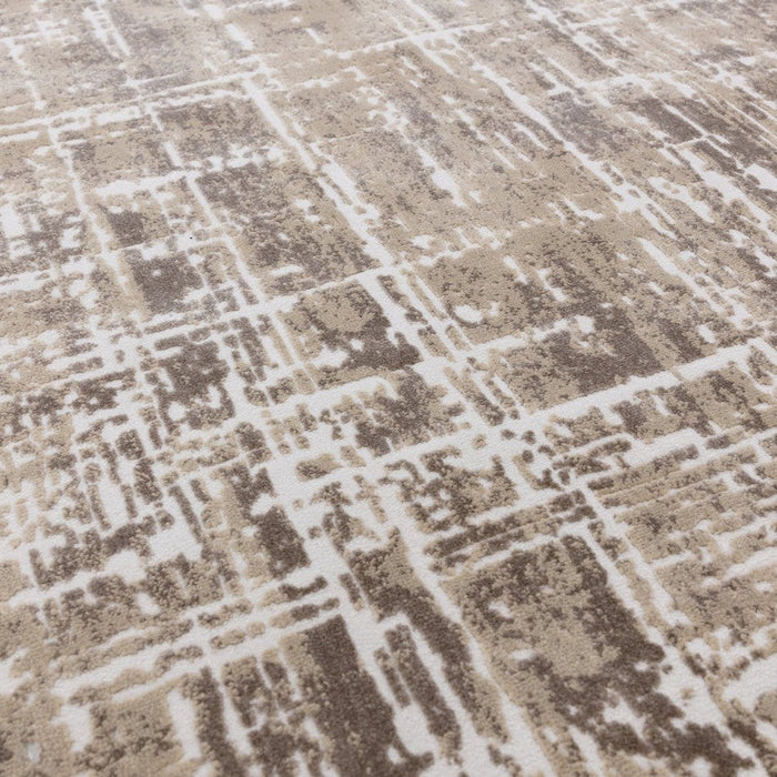 Kuza Abstract Modern Distressed Textured Soft-Touch Beige/Light Grey Rug 120 x 170 cm