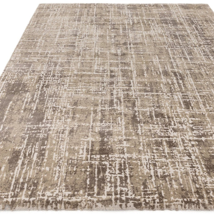 Kuza Abstract Modern Distressed Textured Soft-Touch Beige/Light Grey Rug 120 x 170 cm
