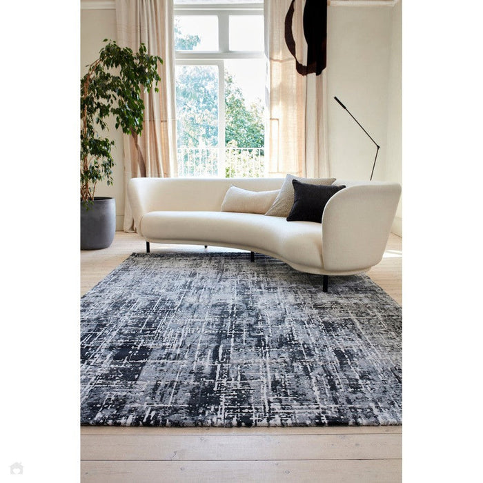 Kuza Abstract Modern Distressed Textured Soft-Touch Black /Light Grey Rug 120 x 170 cm