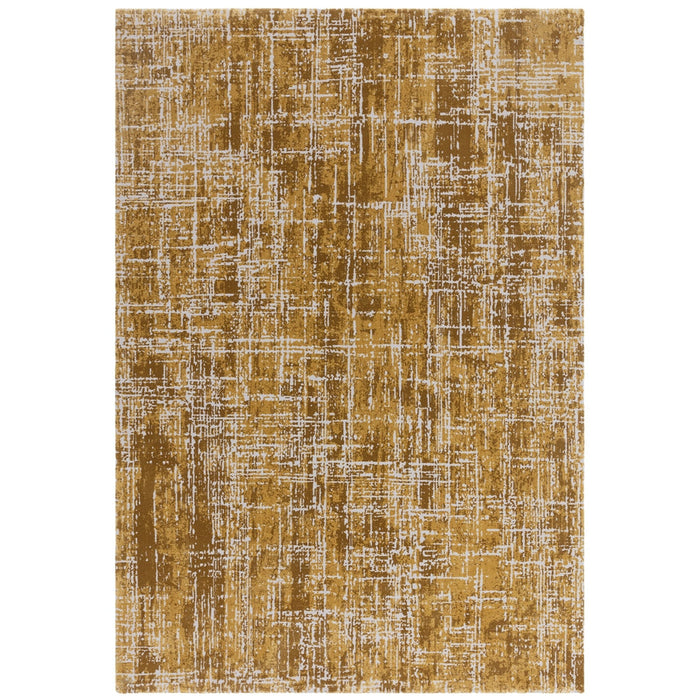 Kuza Abstract Modern Distressed Textured Soft-Touch Gold/Light Grey Rug